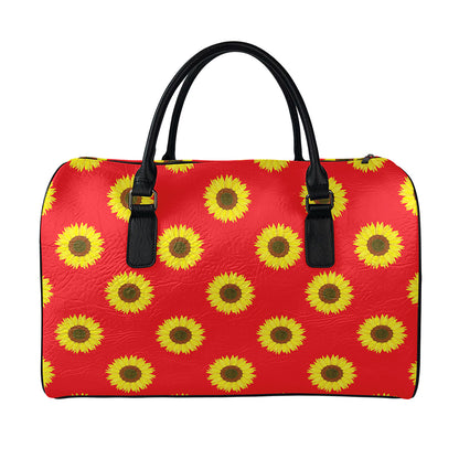 Red Sunflower Pattern Print Leather Duffle Bag