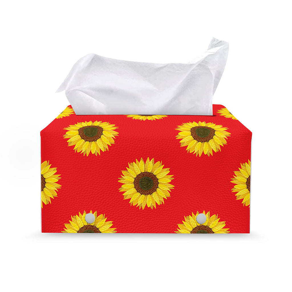 Red Sunflower Pattern Print Leather Tissue Box Cover