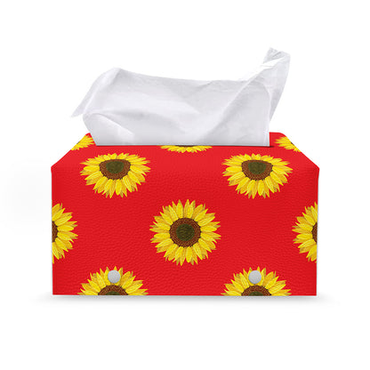 Red Sunflower Pattern Print Leather Tissue Box Cover
