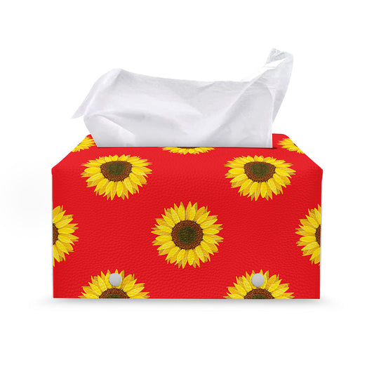 Red Sunflower Pattern Print Leather Tissue Box Cover