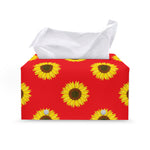 Red Sunflower Pattern Print Leather Tissue Box Cover