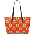 Red Sunflower Pattern Print Leather Tote Bag With Zipper