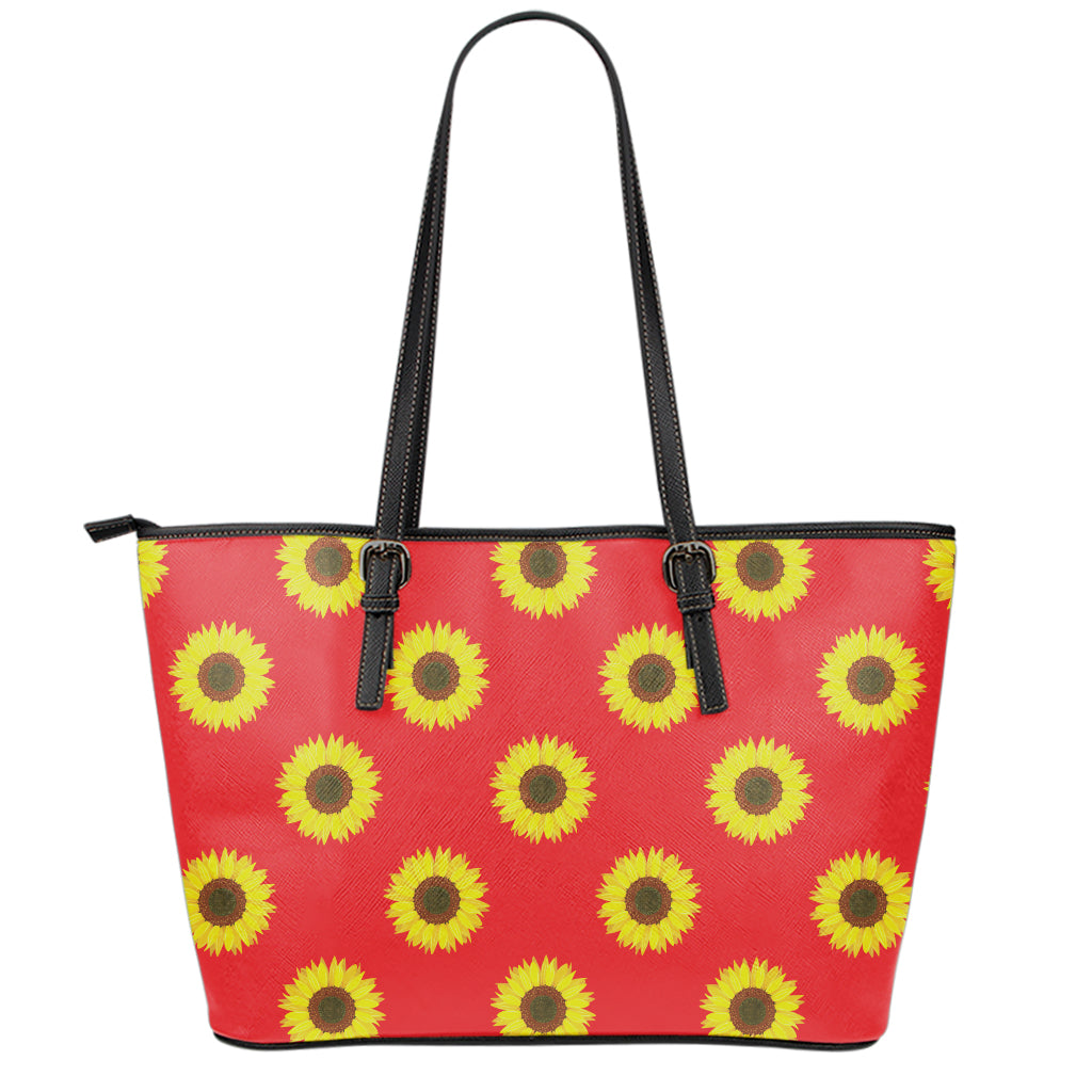 Red Sunflower Pattern Print Leather Tote Bag