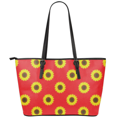 Red Sunflower Pattern Print Leather Tote Bag