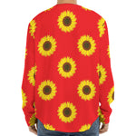 Red Sunflower Pattern Print Long Sleeve Baseball Jersey