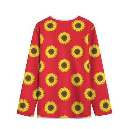Red Sunflower Pattern Print Long Sleeve Short Coat