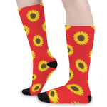 Red Sunflower Pattern Print Long Socks