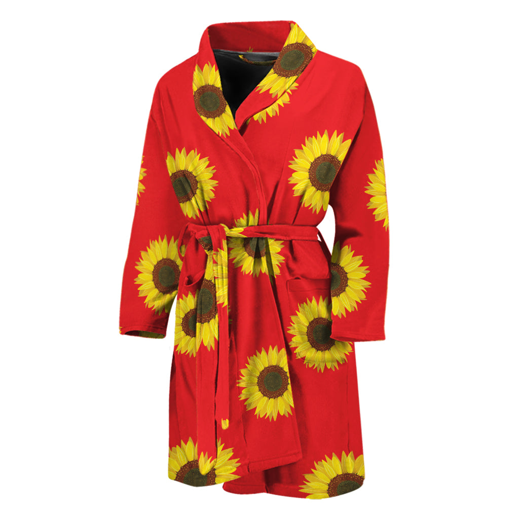 Red Sunflower Pattern Print Men's Bathrobe
