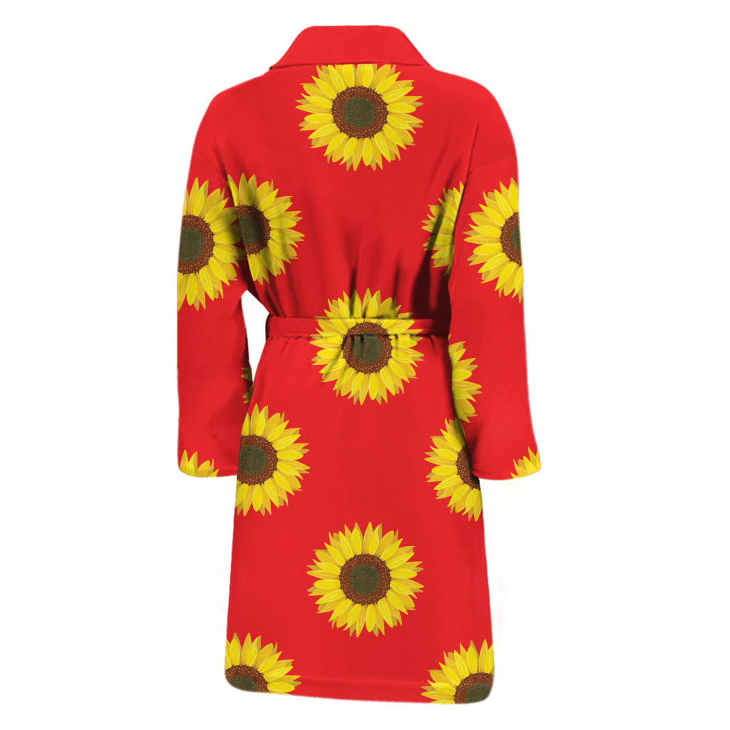 Red Sunflower Pattern Print Men's Bathrobe