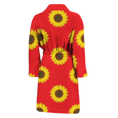 Red Sunflower Pattern Print Men's Bathrobe