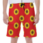 Red Sunflower Pattern Print Men's Beach Shorts