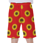 Red Sunflower Pattern Print Men's Beach Shorts