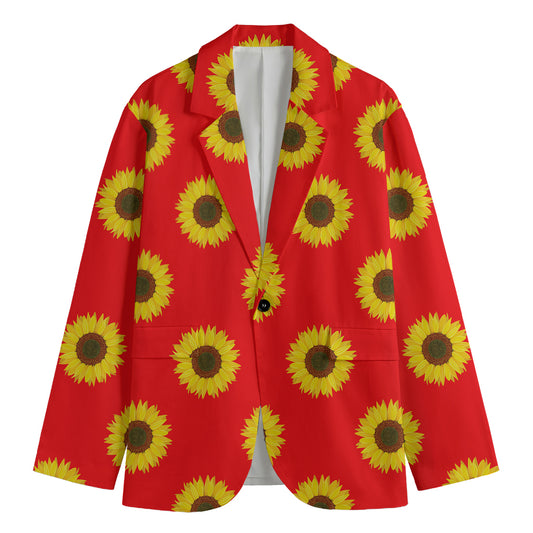 Red Sunflower Pattern Print Men's Blazer