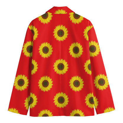 Red Sunflower Pattern Print Men's Blazer