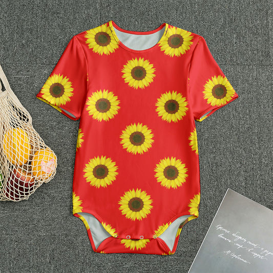 Red Sunflower Pattern Print Men's Bodysuit