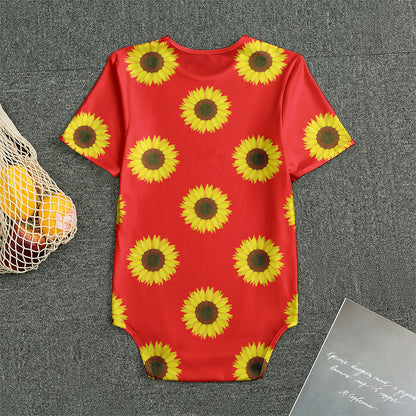 Red Sunflower Pattern Print Men's Bodysuit