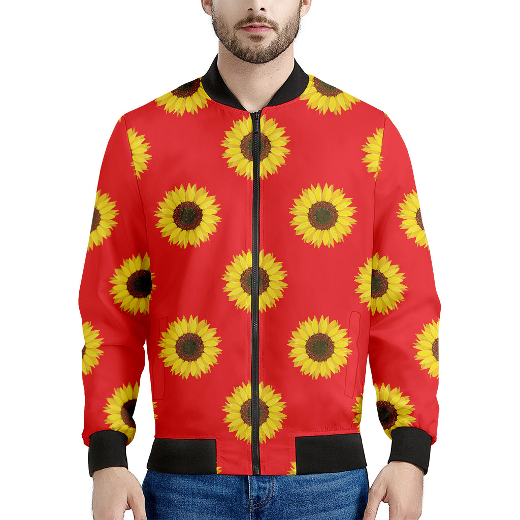 Red Sunflower Pattern Print Men's Bomber Jacket