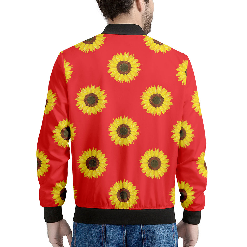 Red Sunflower Pattern Print Men's Bomber Jacket