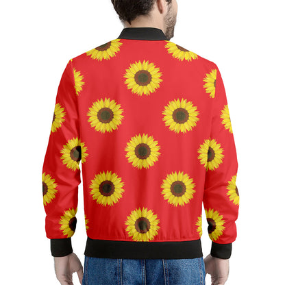 Red Sunflower Pattern Print Men's Bomber Jacket