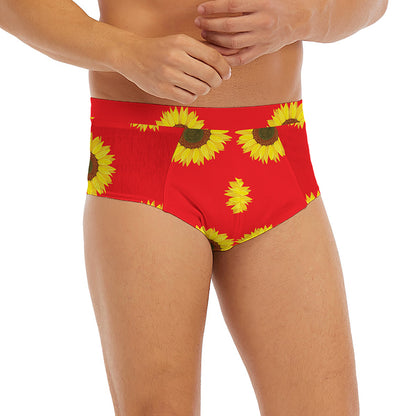 Red Sunflower Pattern Print Men's Briefs