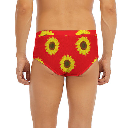 Red Sunflower Pattern Print Men's Briefs