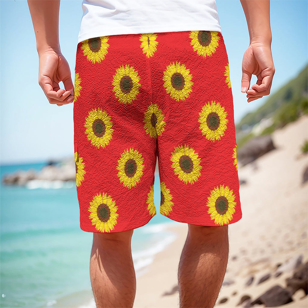 Red Sunflower Pattern Print Men's Cargo Shorts