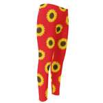 Red Sunflower Pattern Print Men's Compression Pants