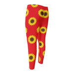 Red Sunflower Pattern Print Men's Compression Pants