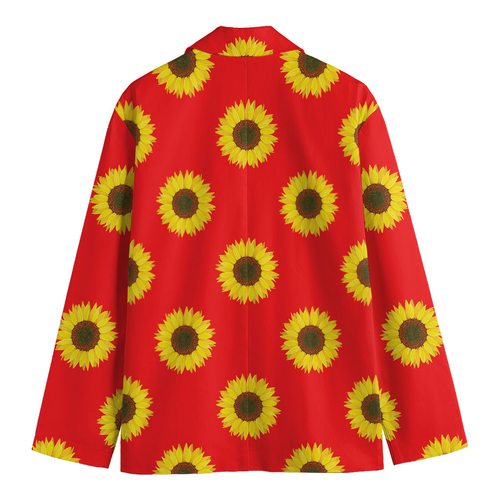 Red Sunflower Pattern Print Men's Cotton Blazer