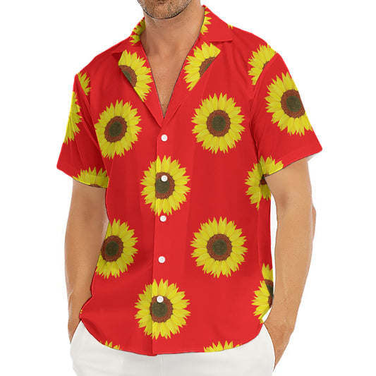 Red Sunflower Pattern Print Men's Deep V-Neck Shirt