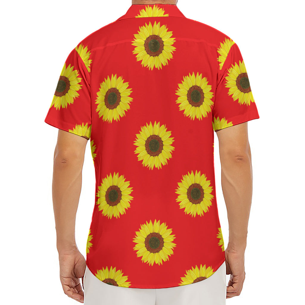 Red Sunflower Pattern Print Men's Deep V-Neck Shirt