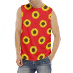 Red Sunflower Pattern Print Men's Fitness Tank Top