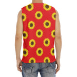 Red Sunflower Pattern Print Men's Fitness Tank Top