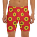 Red Sunflower Pattern Print Men's Long Boxer Briefs