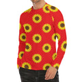 Red Sunflower Pattern Print Men's Long Sleeve Rash Guard