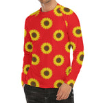 Red Sunflower Pattern Print Men's Long Sleeve Rash Guard