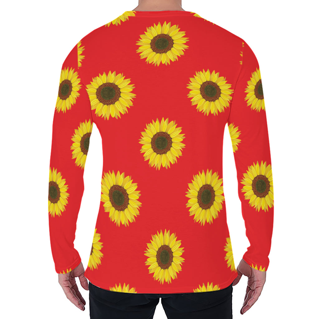 Red Sunflower Pattern Print Men's Long Sleeve T-Shirt