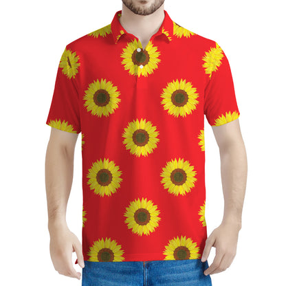 Red Sunflower Pattern Print Men's Polo Shirt