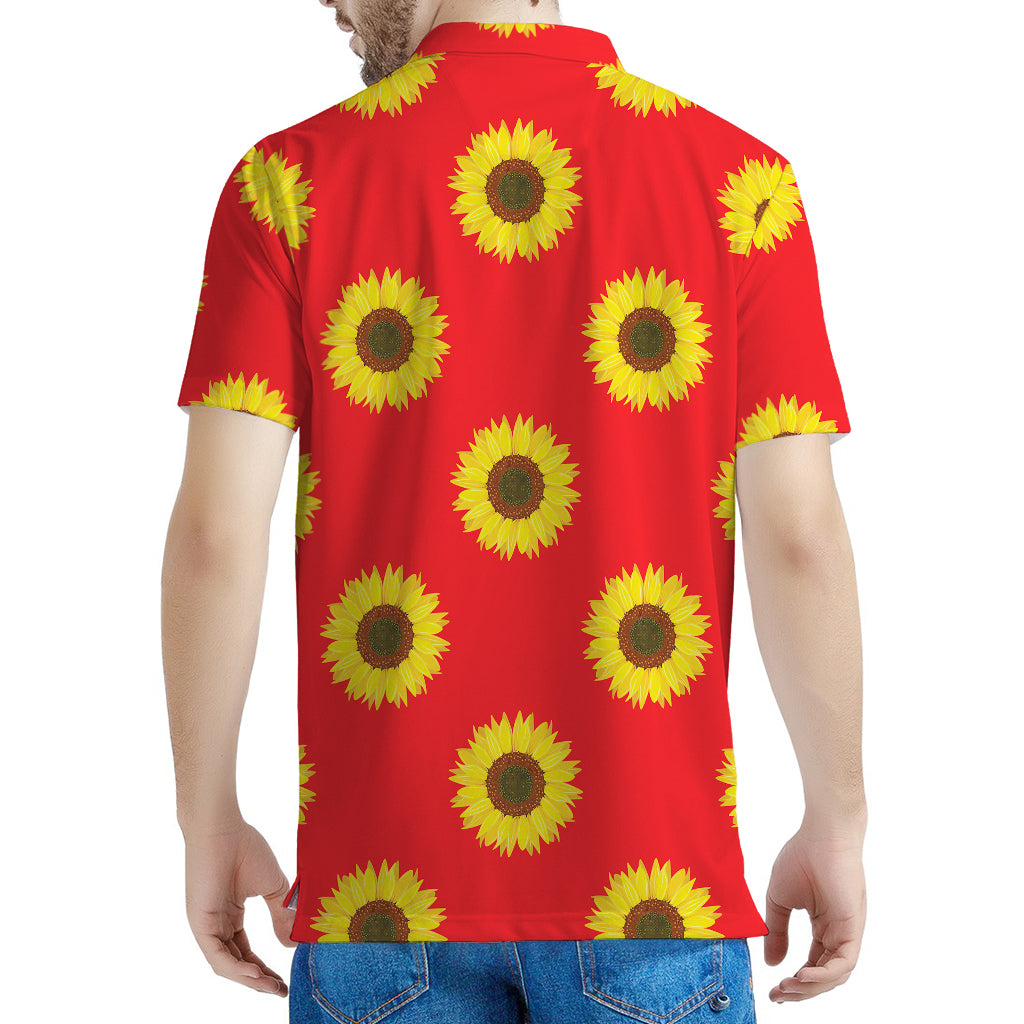 Red Sunflower Pattern Print Men's Polo Shirt