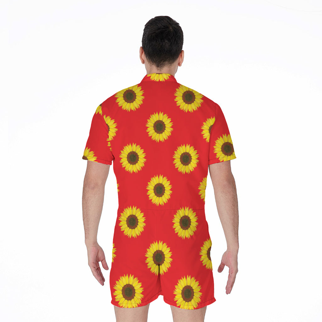 Red Sunflower Pattern Print Men's Rompers