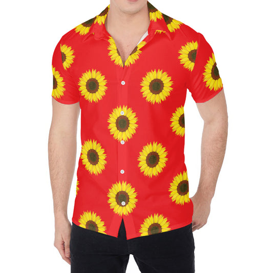 Red Sunflower Pattern Print Men's Shirt