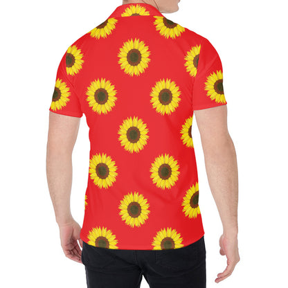 Red Sunflower Pattern Print Men's Shirt