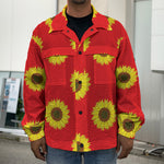 Red Sunflower Pattern Print Men's Shirt Jacket