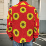 Red Sunflower Pattern Print Men's Shirt Jacket