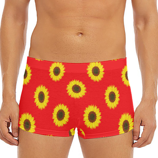 Red Sunflower Pattern Print Men's Short Boxer Briefs