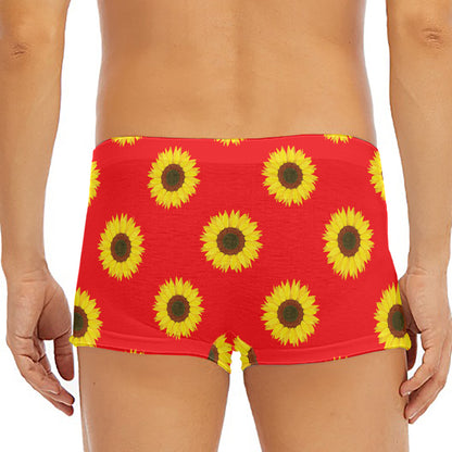 Red Sunflower Pattern Print Men's Short Boxer Briefs
