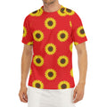 Red Sunflower Pattern Print Men's Short Sleeve Rash Guard