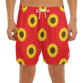 Red Sunflower Pattern Print Men's Split Running Shorts