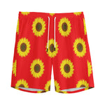 Red Sunflower Pattern Print Men's Sports Shorts