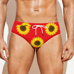 Red Sunflower Pattern Print Men's Swim Briefs